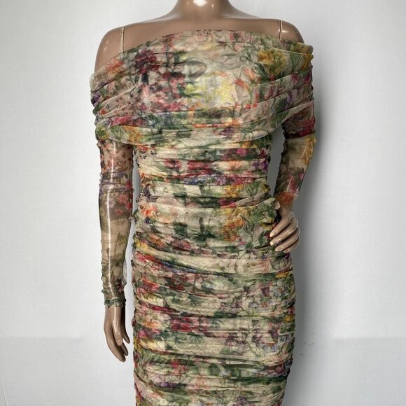 Aliava Women’s Hayley Off-Shoulder Floral Mesh Midi Dress Size S Multicolor - Picture 1 of 11